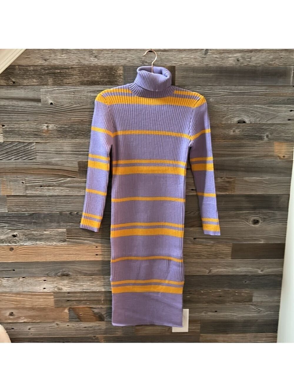 Moon River Julissa Lavender Stripe Turtleneck Sweater Side Slit Midi Dress NWT - Picture 7 of 11